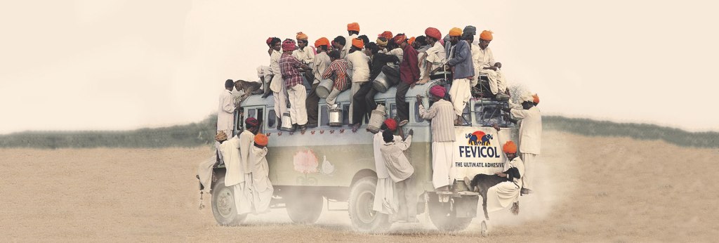 Fevicol bus advertisement by Piyush Pandey – humorous Indian marketing campaign symbolizing unbreakable bonds and brand recall through wit.