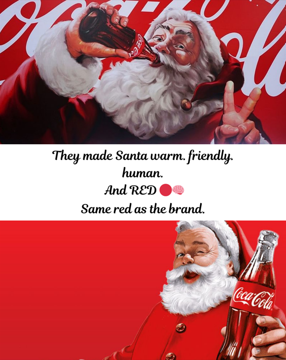 made santa warm, friendly and coca cola red